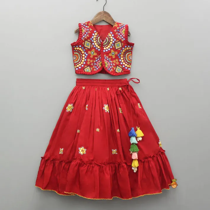 New Multicolour Embroidered Red Top And Lehenga Ethnic Wear | Lehengas & Ghagras