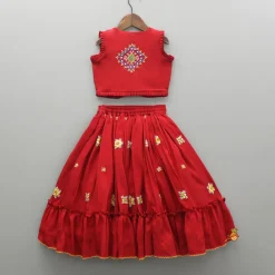 New Multicolour Embroidered Red Top And Lehenga Ethnic Wear | Lehengas & Ghagras
