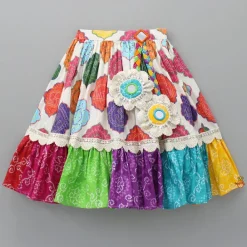 Sale Multicolour Embroidered Strappy Top And Printed Lehenga With Dupatta Ethnic Wear | Lehengas & Ghagras