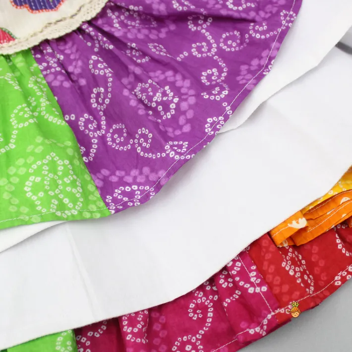 Sale Multicolour Embroidered Strappy Top And Printed Lehenga With Dupatta Ethnic Wear | Lehengas & Ghagras
