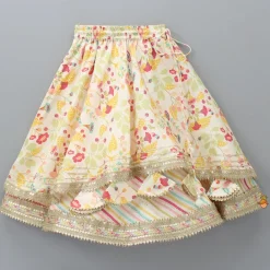 Fashion Multicolour Embroidered Top And Floral Printed Layered Lehenga Ethnic Wear | Lehengas & Ghagras
