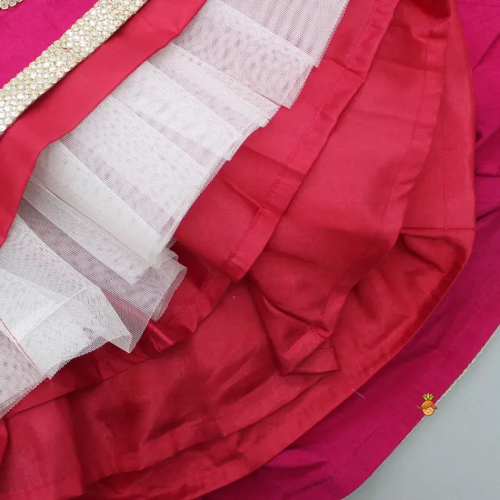 New Multicolour Embroidered Top And Printed Layered Lehenga With Net Dupatta Ethnic Wear | Lehengas & Ghagras