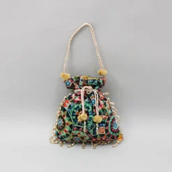 Hot Multicolour Embroidered Velvet Potli Bag Bags