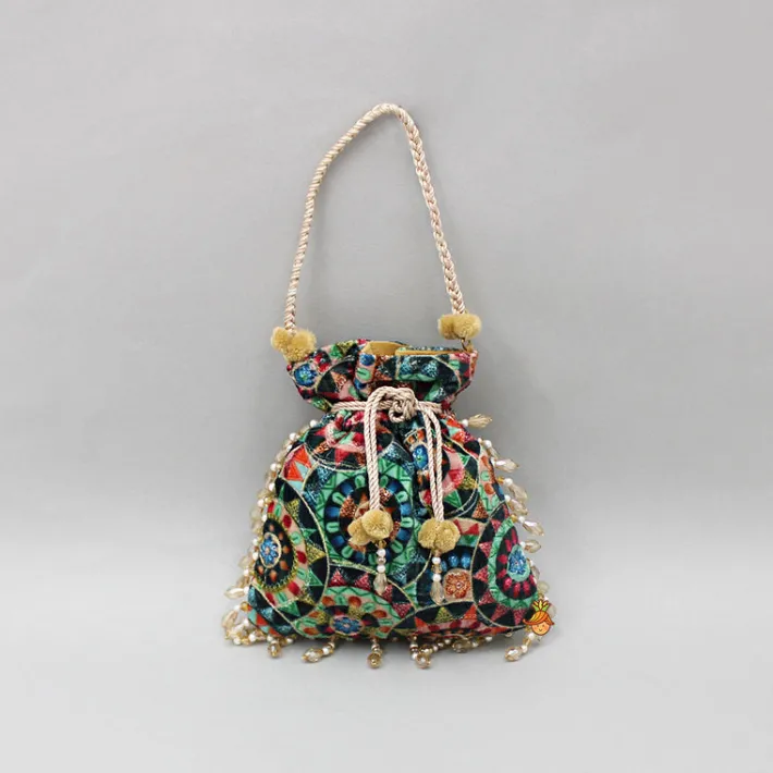 Hot Multicolour Embroidered Velvet Potli Bag Bags