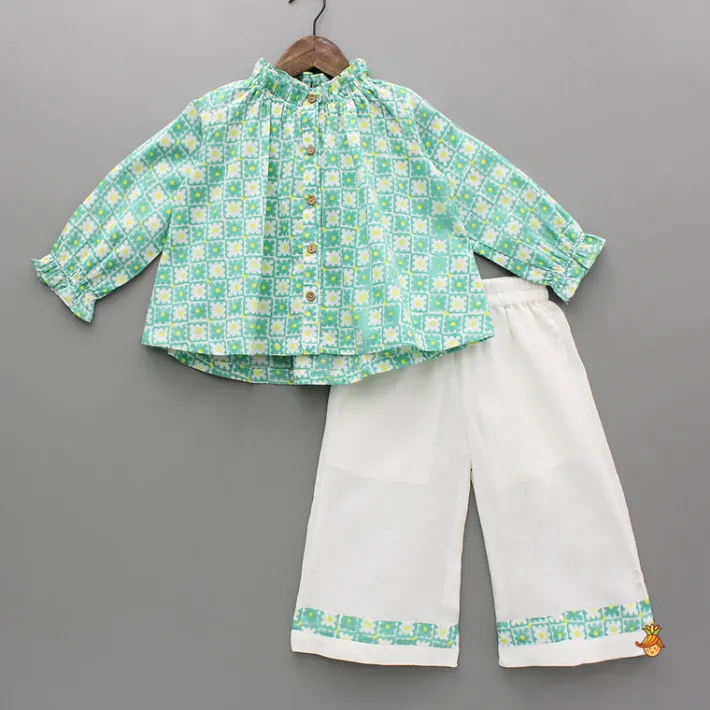 Fashion Multicolour Floral Hand Block Printed Top And Pyjama Sleepwear