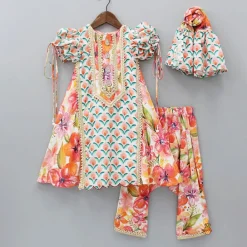 Sale Multicolour Floral Printed Embroidered Kurti And Salwar With Matching Dupatta Ethnic Wear | Churidars & Salwars