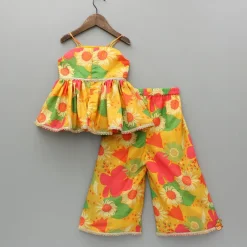 New Multicolour Floral Printed Strappy Top And Palazzo With Dupatta Twinning Sets | Ethnic Wear
