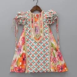 Sale Multicolour Floral Printed Embroidered Kurti And Salwar With Matching Dupatta Ethnic Wear | Churidars & Salwars