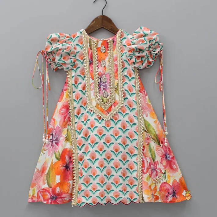 Sale Multicolour Floral Printed Embroidered Kurti And Salwar With Matching Dupatta Ethnic Wear | Churidars & Salwars