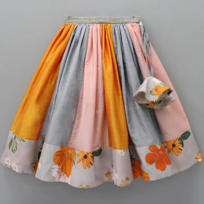 Sale Multicolour Floral Printed One Shoulder Top And Flared Lehenga With Net Dupatta Twinning Sets | Ethnic Wear