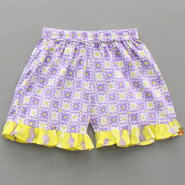 Discount Multicolour Hand Block Floral Printed Top And Shorts Sleepwear
