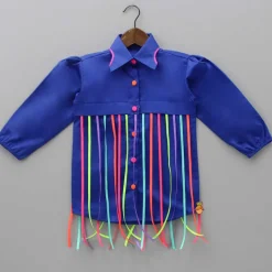 Discount Multicolour Hanging Strings Adorned Blue Dress Dresses & Sets | Dresses