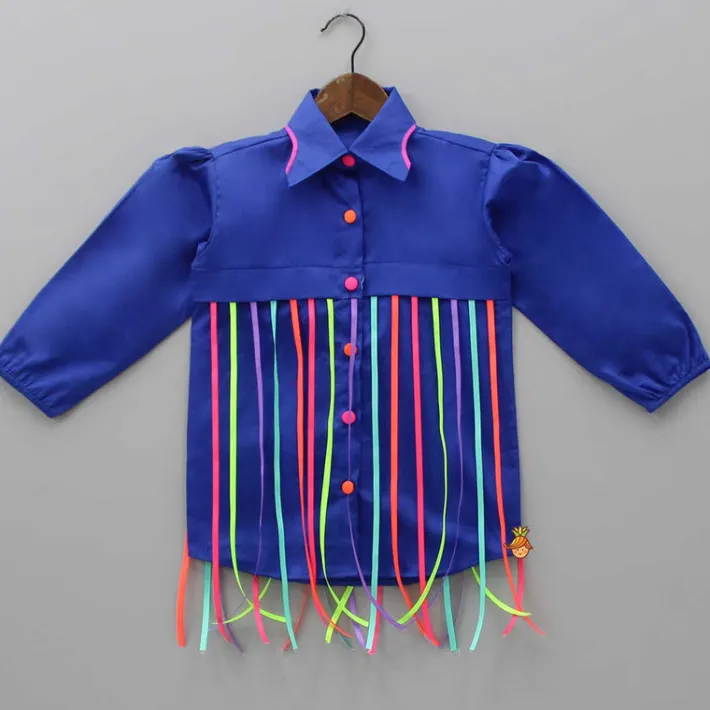 Discount Multicolour Hanging Strings Adorned Blue Dress Dresses & Sets | Dresses