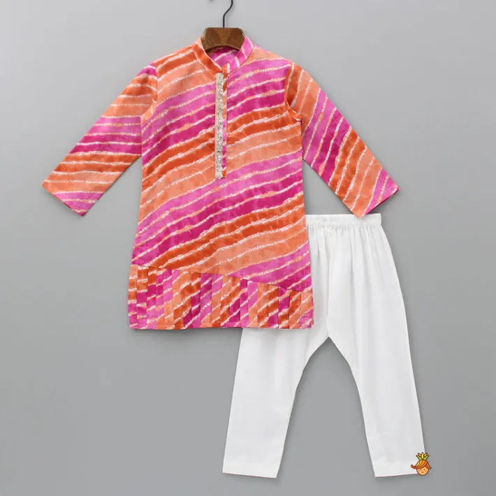 Clearance Multicolour Leheriya Printed Kurta With Pleated Hem And Pyjama BOY Indian Ethnic Wear | Ethnic Sets