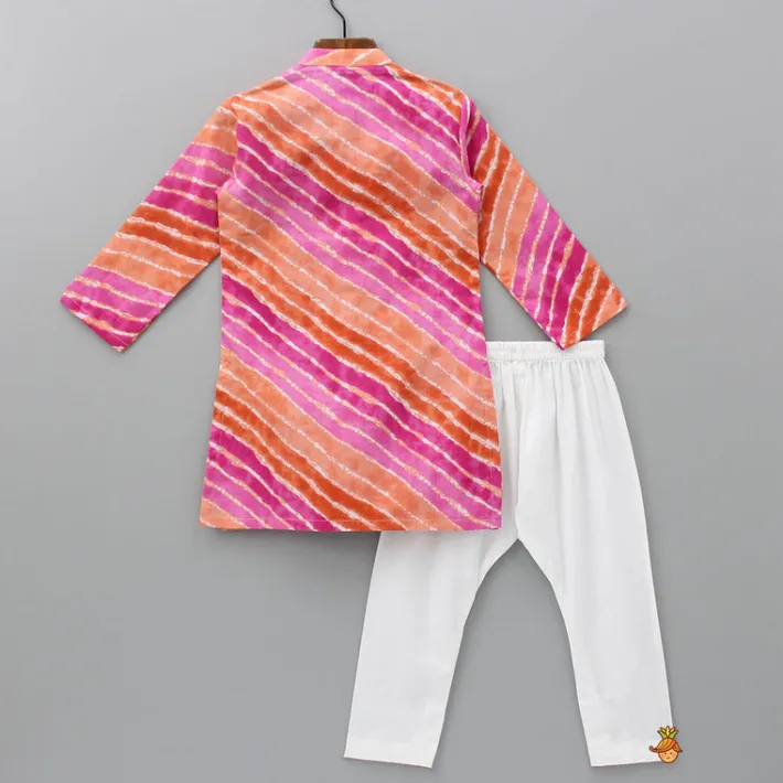 Clearance Multicolour Leheriya Printed Kurta With Pleated Hem And Pyjama BOY Indian Ethnic Wear | Ethnic Sets