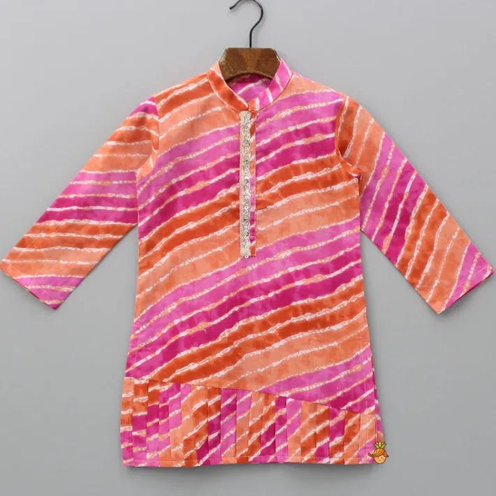 Clearance Multicolour Leheriya Printed Kurta With Pleated Hem And Pyjama BOY Indian Ethnic Wear | Ethnic Sets