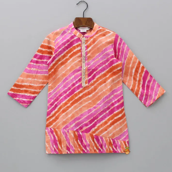 Clearance Multicolour Leheriya Printed Kurta With Pleated Hem And Pyjama BOY Indian Ethnic Wear | Ethnic Sets