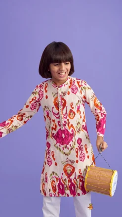 Online Multicolour Pleated Hem Kurta And Pyjama BOY Indian Ethnic Wear | Ethnic Sets