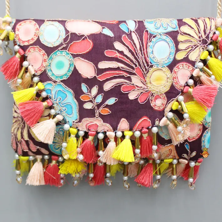 Discount Multicolour Printed And Embroidered Wine Sling Bag Bags