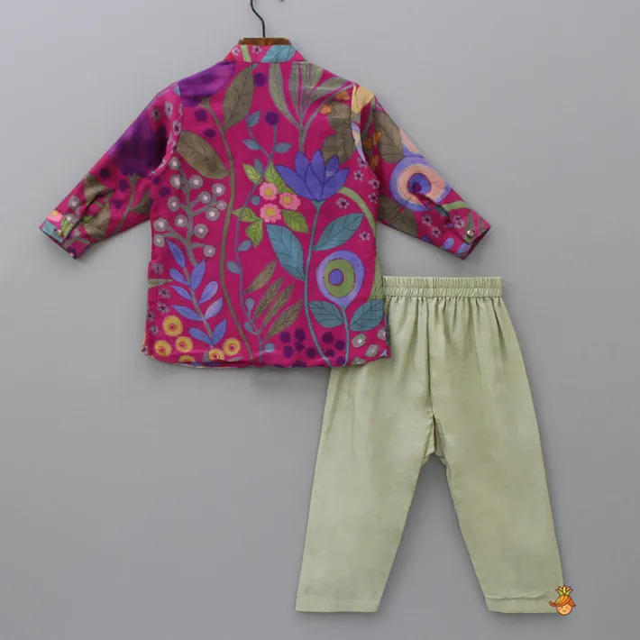 Online Multicolour Printed Asymmetrical Hem Kurta And Pyjama BOY Indian Ethnic Wear | Ethnic Sets