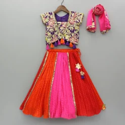 Sale Multicolour Printed Embroidered Top And Colour Block Lehenga With Dupatta Ethnic Wear | Lehengas & Ghagras