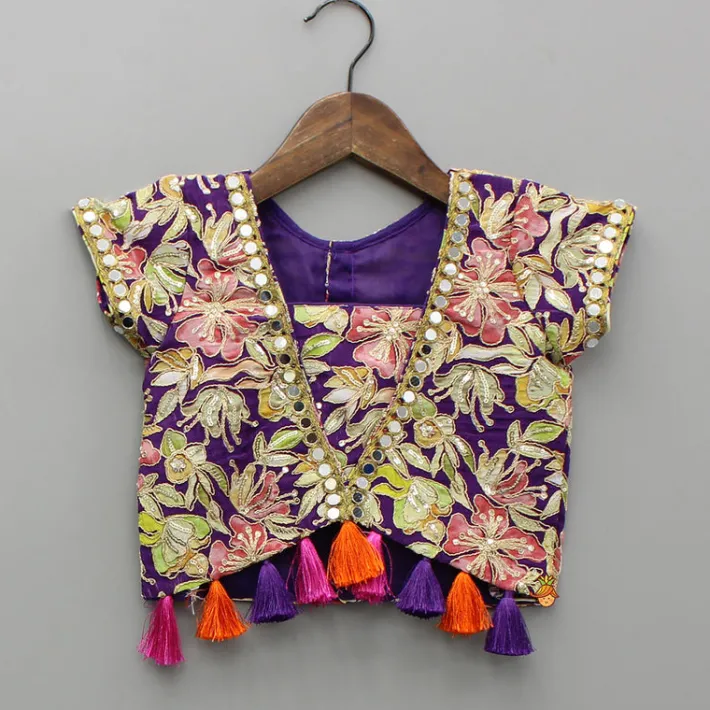 Sale Multicolour Printed Embroidered Top And Colour Block Lehenga With Dupatta Ethnic Wear | Lehengas & Ghagras