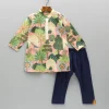 Hot Multicolour Printed Kurta With Sequins Embellished Panel And Blue Pyjama BOY Indian Ethnic Wear | Ethnic Sets