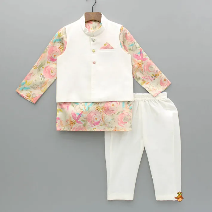 Online Multicolour Printed Kurta With Jacket And Pyjama BOY Twinning Sets | Indian Ethnic Wear