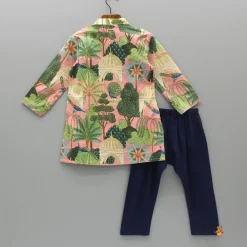 Hot Multicolour Printed Kurta With Sequins Embellished Panel And Blue Pyjama BOY Indian Ethnic Wear | Ethnic Sets