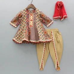 Online Multicolour Printed Kurti And Dhoti With Dupatta Ethnic Wear | Dhotis & Patialas