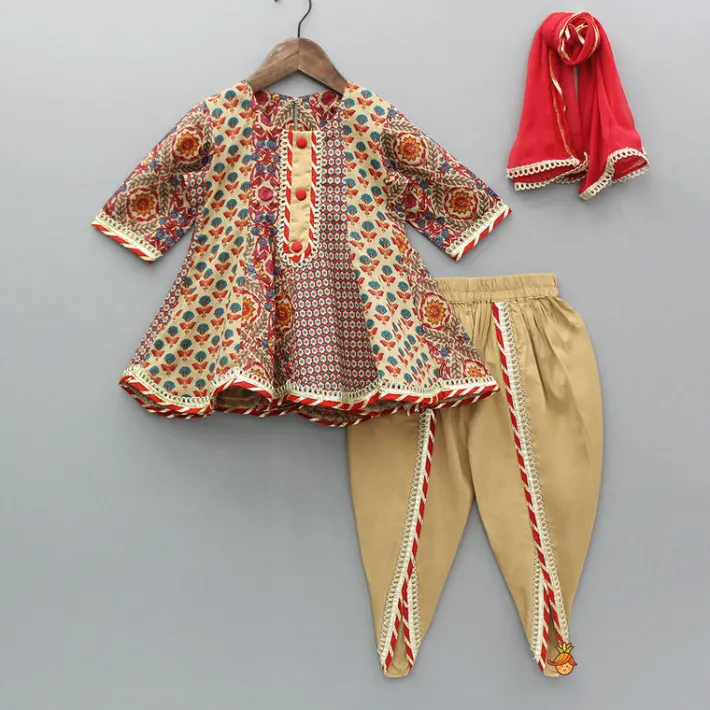 Online Multicolour Printed Kurti And Dhoti With Dupatta Ethnic Wear | Dhotis & Patialas