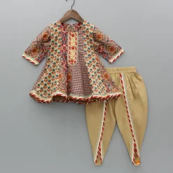 Online Multicolour Printed Kurti And Dhoti With Dupatta Ethnic Wear | Dhotis & Patialas