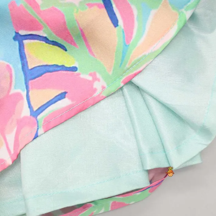 Online Multicolour Printed Lace Work Top With Cape And Dhoti Style Skirt Ethnic Wear | Dhotis & Patialas