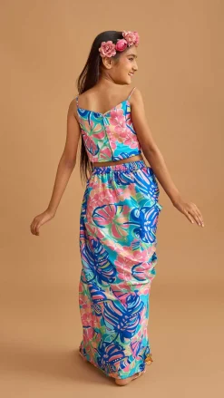Online Multicolour Printed Lace Work Top With Cape And Dhoti Style Skirt Ethnic Wear | Dhotis & Patialas