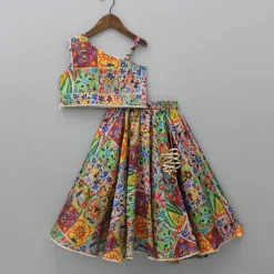 Discount Multicolour Printed One Shoulder Top With Lehenga Ethnic Wear | Lehengas & Ghagras