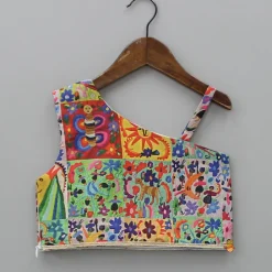 Discount Multicolour Printed One Shoulder Top With Lehenga Ethnic Wear | Lehengas & Ghagras