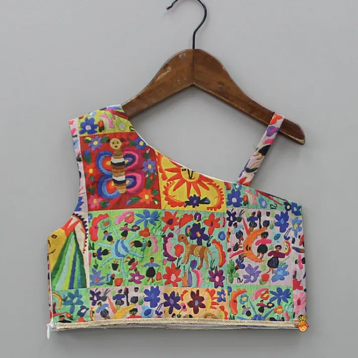 Discount Multicolour Printed One Shoulder Top With Lehenga Ethnic Wear | Lehengas & Ghagras