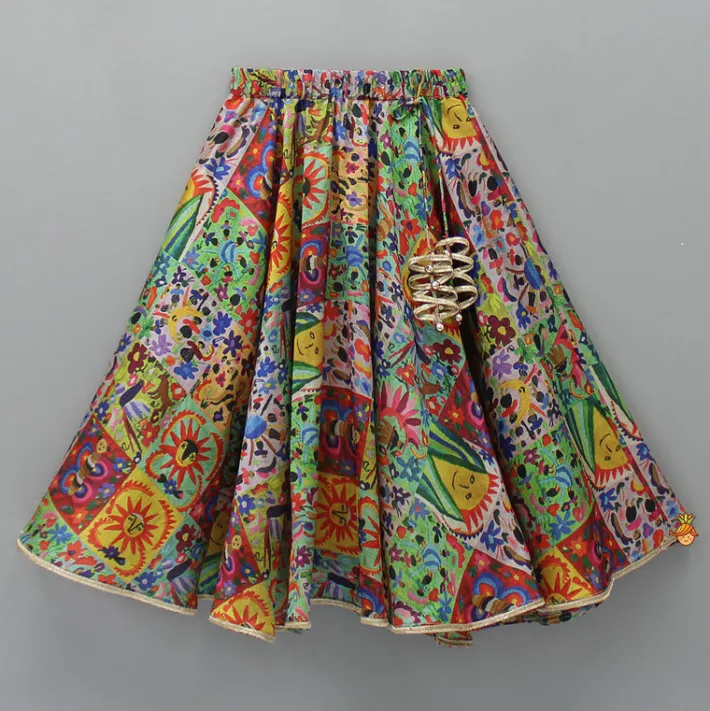 Discount Multicolour Printed One Shoulder Top With Lehenga Ethnic Wear | Lehengas & Ghagras