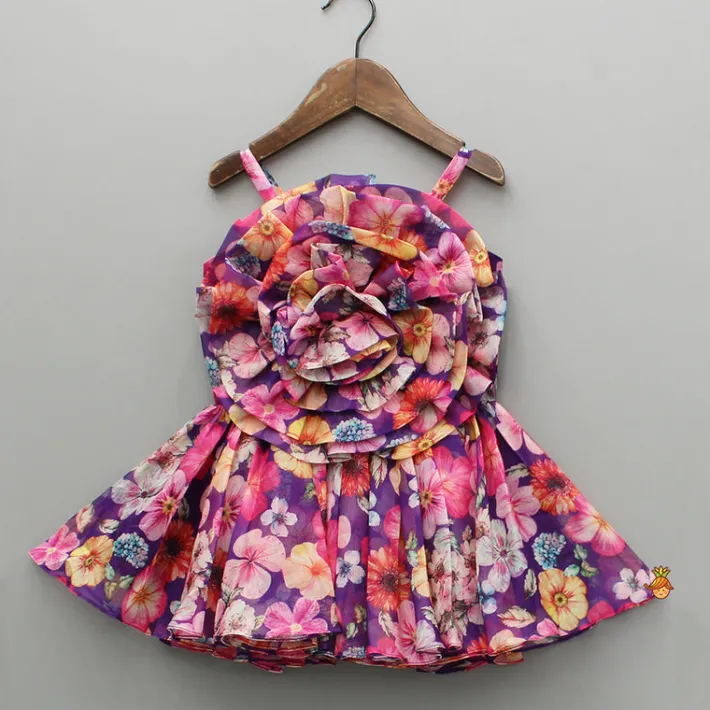 Sale Multicolour Printed Purple Strappy Dress Dresses & Sets | Dresses