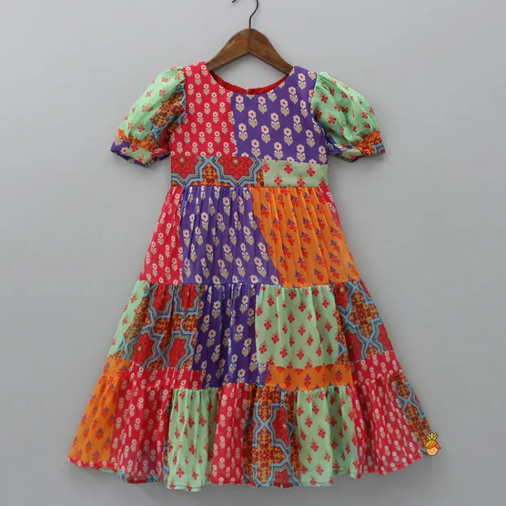Online Multicolour Printed Tiered Long Kurti Twinning Sets | Ethnic Wear
