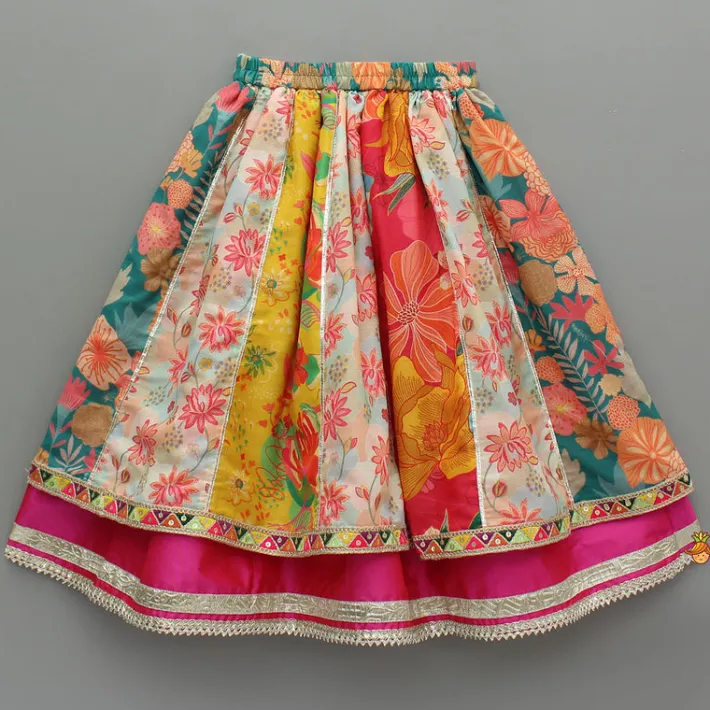 Discount Multicolour Printed Top And Layered Lehenga With Dupatta Ethnic Wear | Lehengas & Ghagras