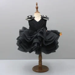Online Multicolour Ruffle Net Black Dress Dresses & Sets | Dresses