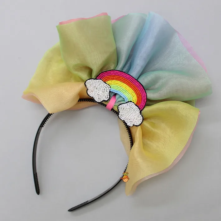 Best Multicolour Shaded Rainbow Theme Ruffled Dress With Hair Band Dresses & Sets | Dresses
