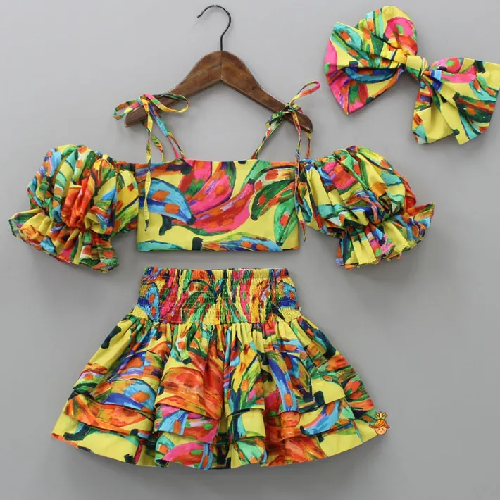 Best Multicolour Smocked Back Top With Elasticated Skirt And Head Band Dresses & Sets | Sets
