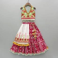New Multicolour Thread Embroidered Top And Printed Lehenga Ethnic Wear | Lehengas & Ghagras