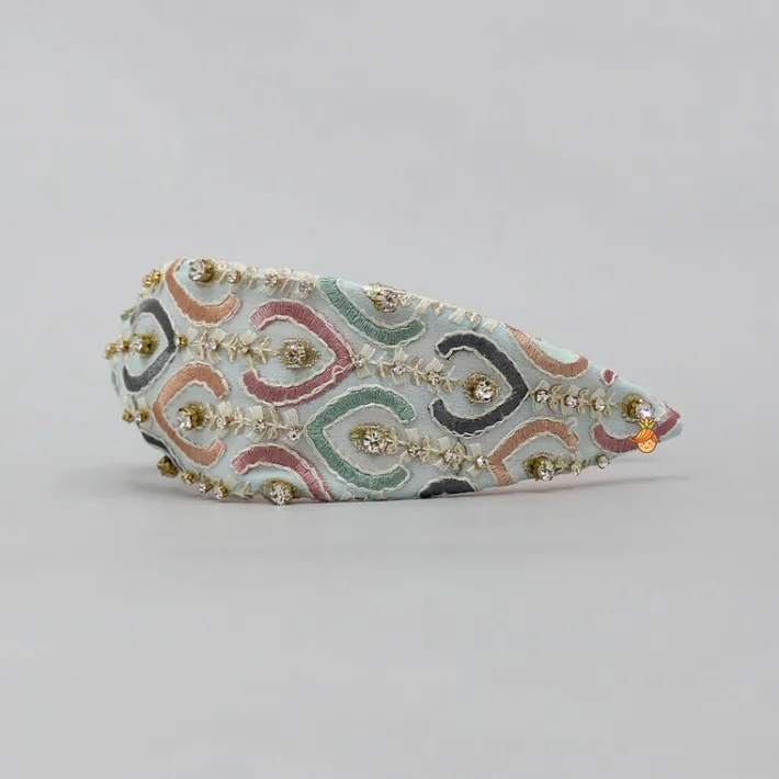 Best Multicolour Thread Embroidered Blue Hairband Hair Accessories | Hair Bands