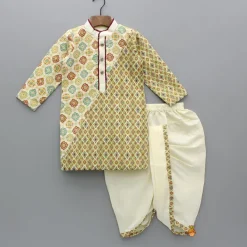Best Multicolour Thread Embroidered Kurta And Cream Dhoti BOY Indian Ethnic Wear | Ethnic Sets
