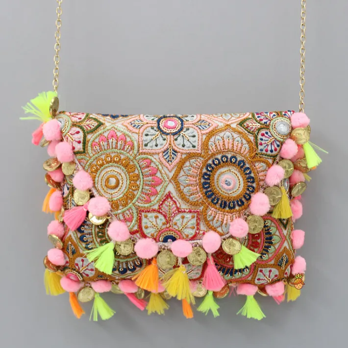 Best Multicolour Thread Embroidered Sling Bag Bags