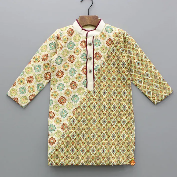 Best Multicolour Thread Embroidered Kurta And Cream Dhoti BOY Indian Ethnic Wear | Ethnic Sets