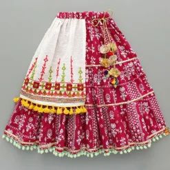 New Multicolour Thread Embroidered Top And Printed Lehenga Ethnic Wear | Lehengas & Ghagras